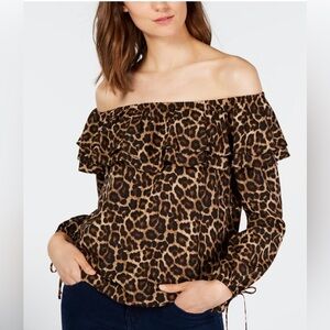Michael Kors Animal Print Off-Shoulder Blouse